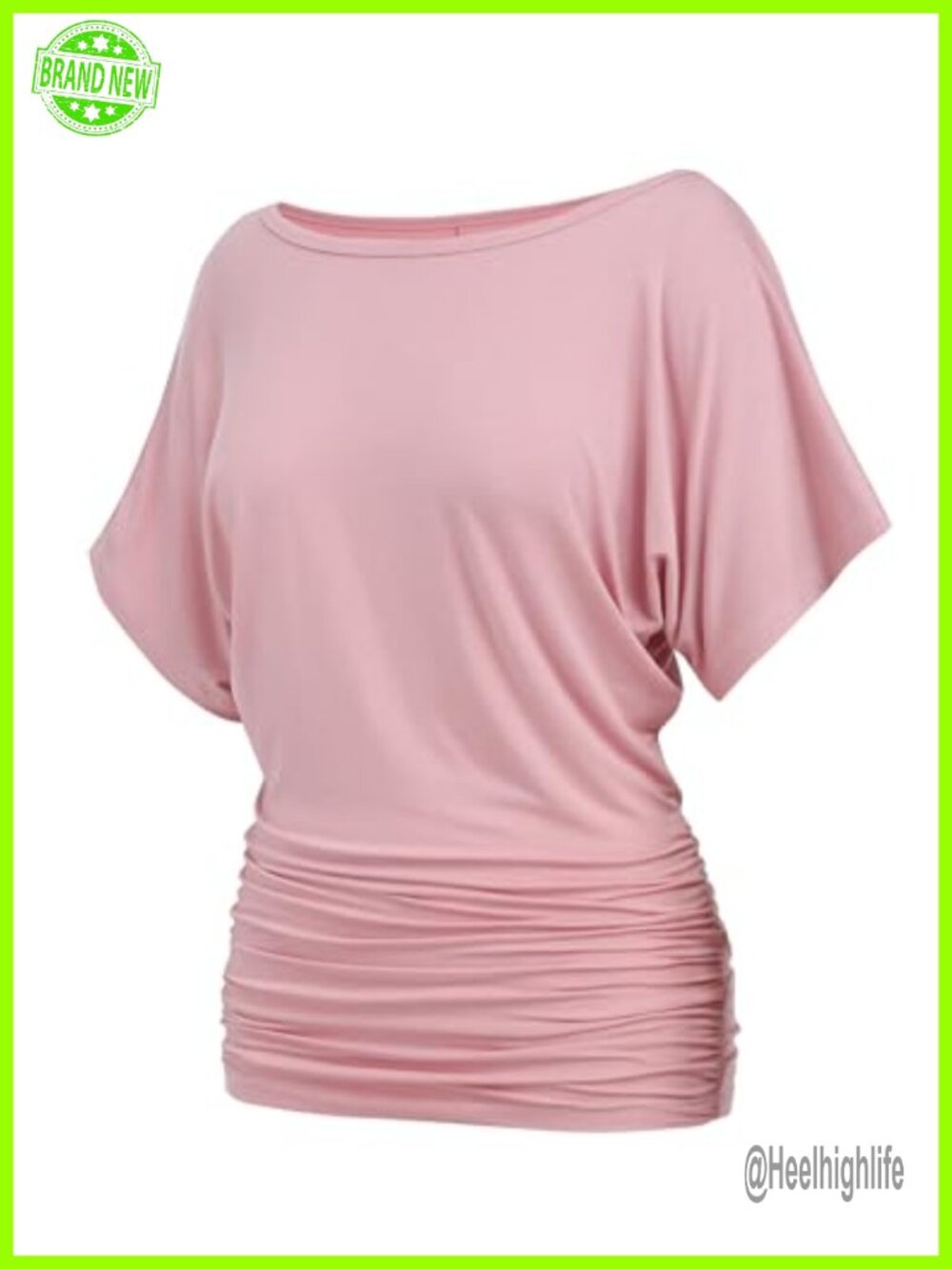 Womens Ruched Dolman Short Sleeve Boat Neck Batwing Top Modal Blend